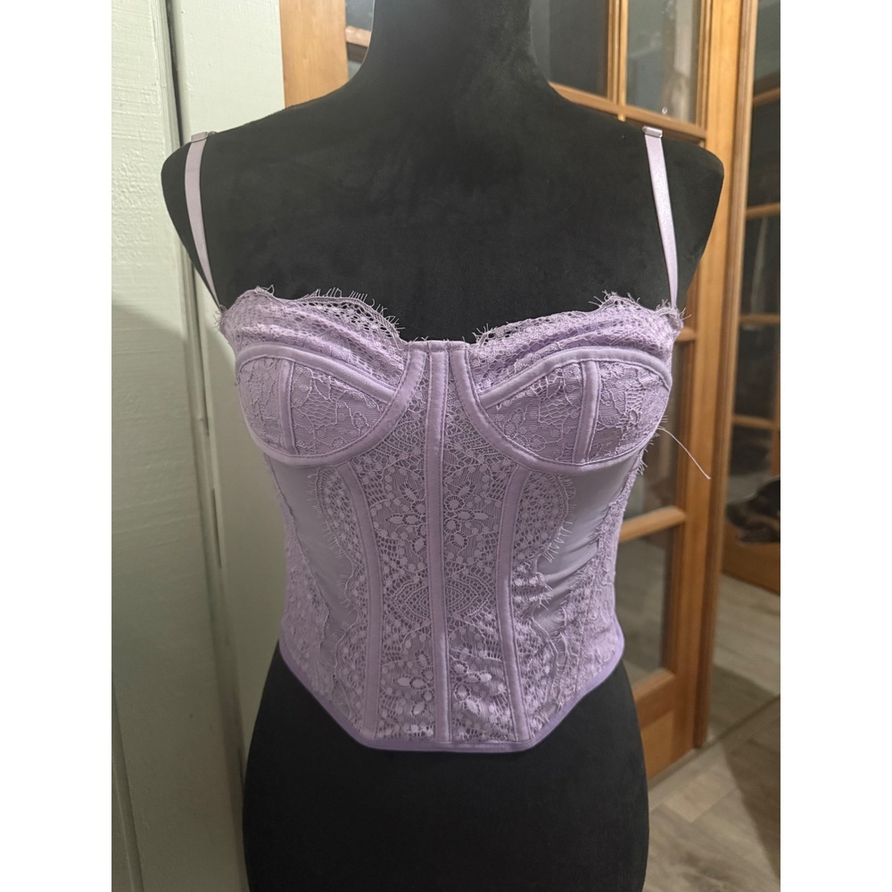 Lavender Lace Corset Top Bustier Underwire Crop Purple XS 2